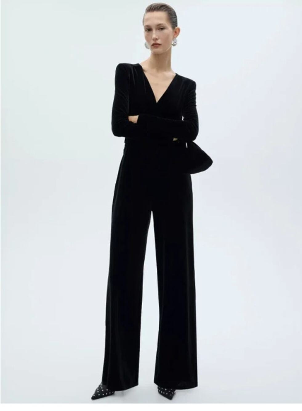 NWT Mango Velvet Longsleeve Tuxedo Jumpsuit Medium